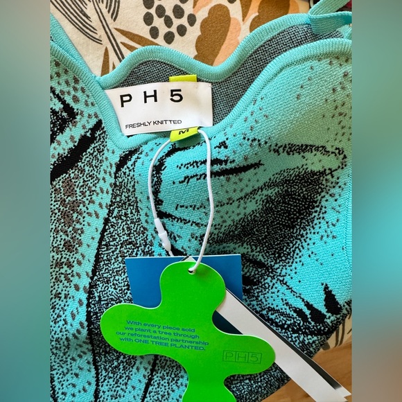 NWT PH5 Camellia Denim Print Tank Top Knit Corset Asymmetrical Blue Black Medium - Picture 8 of 12